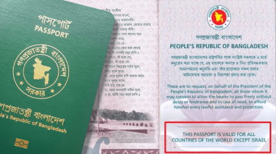 পুনরায় ‘ইসরায়েল ব্যতীত' শর্ত বাংলাদেশের পাসপোর্টে