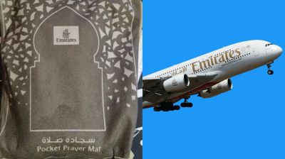 মুসলিম যাত্রীদের জন্য এমিরেটসের উপহার পকেট জায়নামাজ