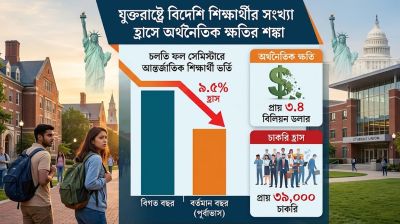 বিদেশি শিক্ষার্থী কমছে, ৩.৪ বিলিয়ন ডলার হারানোর পথে যুক্তরাষ্ট্র